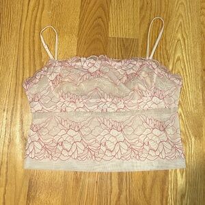 Free People Cream and Pink Floral Lace Top